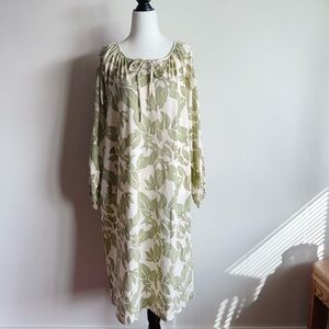 NEW！✨ Premium Cotton Tropical Leaf Print Long Sleeve Nightgown Dress